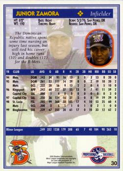 2000 Blueline Q-Cards Binghamton Mets #30 Junior Zamora Back