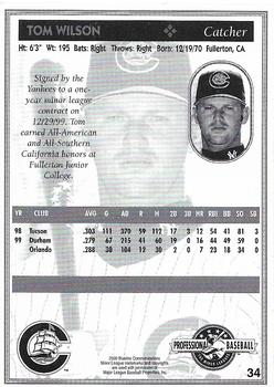 2000 Blueline Q-Cards Columbus Clippers #34 Tom Wilson Back