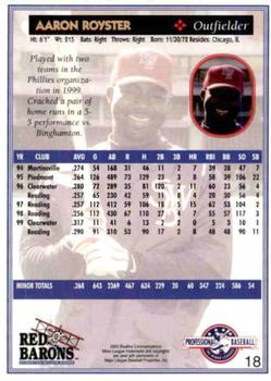 2000 Blueline Q-Cards Scranton/Wilkes-Barre Red Barons #18 Aaron Royster Back