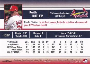 2012 Grandstand Springfield Cardinals #NNO Keith Butler Back