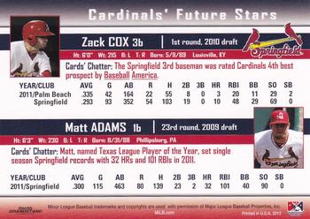 2012 Grandstand Springfield Cardinals #NNO Zack Cox / Matt Adams Back