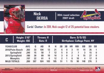 2012 Grandstand Springfield Cardinals #NNO Nick Derba Back
