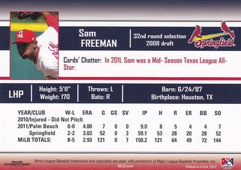 2012 Grandstand Springfield Cardinals #NNO Sam Freeman Back