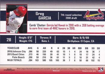 2012 Grandstand Springfield Cardinals #NNO Greg Garcia Back
