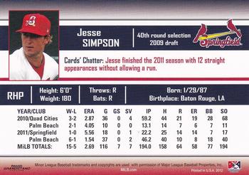 2012 Grandstand Springfield Cardinals #NNO Jesse Simpson Back