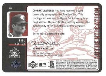 1999 Upper Deck Retro - Inkredible #PM Paul Molitor Back