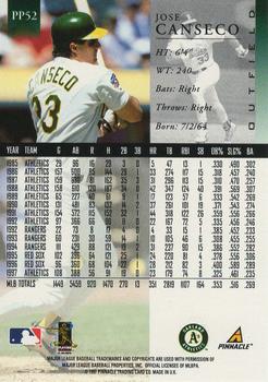 1998 Pinnacle - Artist's Proofs #PP52 Jose Canseco Back