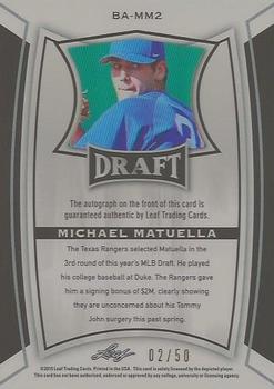 2015 Leaf Metal Draft - Prismatic Blue #BA-MM2 Michael Matuella Back