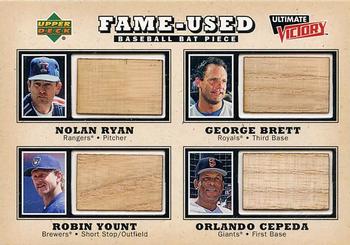 1999 Upper Deck Ultimate Victory - Fame-Used Memorabilia #HOF Nolan Ryan / George Brett / Robin Yount / Orlando Cepeda  Front