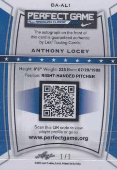 2015 Leaf Metal Draft - Perfect Game Metal Autographs Gold #BA-AL1 Anthony Locey Back