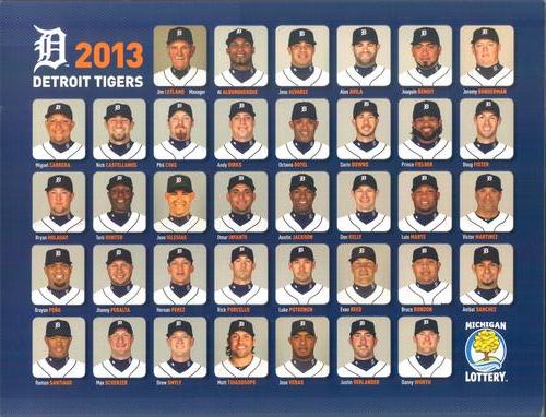 2013 Michigan Lottery Detroit Tigers Sheet #NNO Detroit Tigers Front