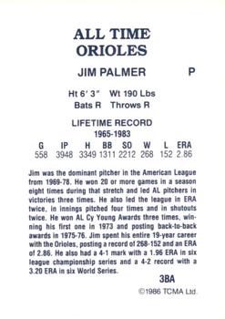 1986 TCMA All-Time Baltimore Orioles #3BA Jim Palmer Back