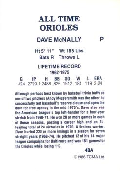 1986 TCMA All-Time Baltimore Orioles #4BA Dave McNally Back