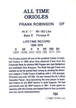 1986 TCMA All-Time Baltimore Orioles #7BA Frank Robinson Back