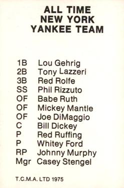 1975 TCMA All-Time New York Yankees #NNO Tony Lazzeri Back