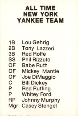 1975 TCMA All-Time New York Yankees #NNO Red Ruffing Back