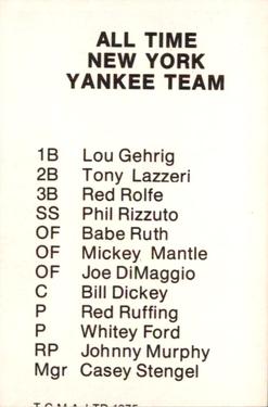 1975 TCMA All-Time New York Yankees #NNO Casey Stengel Back