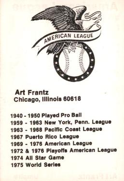 1977 TCMA Umpires #NNO Art Frantz Back