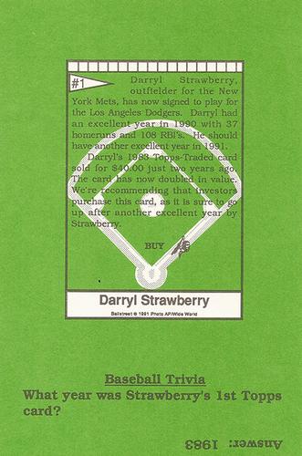 1991 Ballstreet - Oversized Promo #1 Darryl Strawberry Back
