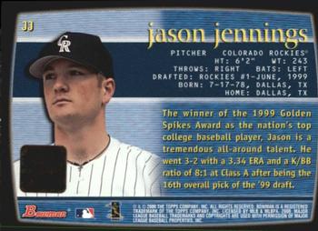 2000 Bowman - Autographs #JJ Jason Jennings Back
