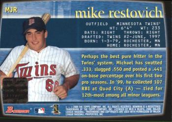 2000 Bowman - Autographs #MJR Michael Restovich Back