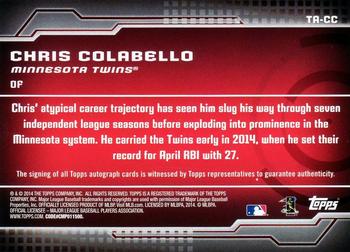 2014 Topps Update - Trajectory Autographs #TA-CC Chris Colabello Back