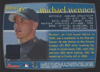 2000 Bowman Draft Picks & Prospects - Autographs #BDPA17 Michael Wenner  Back
