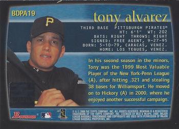 2000 Bowman Draft Picks & Prospects - Autographs #BDPA19 Tony Alvarez  Back