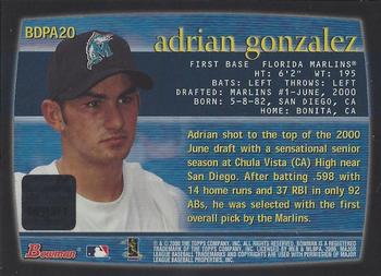 2000 Bowman Draft Picks & Prospects - Autographs #BDPA20 Adrian Gonzalez  Back