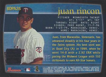 2000 Bowman Draft Picks & Prospects - Autographs #BDPA26 Juan Rincon  Back