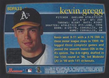 2000 Bowman Draft Picks & Prospects - Autographs #BDPA33 Kevin Gregg  Back