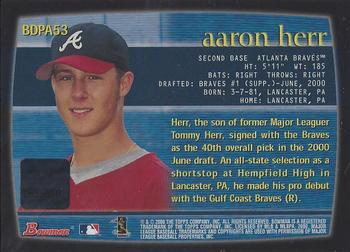 2000 Bowman Draft Picks & Prospects - Autographs #BDPA53 Aaron Herr  Back