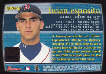 2000 Bowman Draft Picks & Prospects - Autographs #BDPA58 Brian Esposito  Back