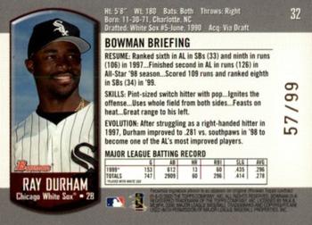 2000 Bowman - Gold #32 Ray Durham  Back