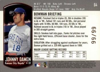2000 Bowman - Gold #64 Johnny Damon  Back