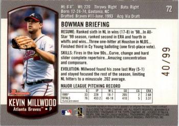 2000 Bowman - Gold #72 Kevin Millwood  Back