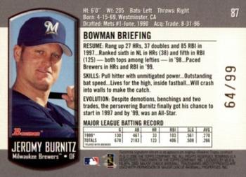 2000 Bowman - Gold #87 Jeromy Burnitz  Back