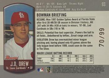 2000 Bowman - Gold #93 J.D. Drew  Back