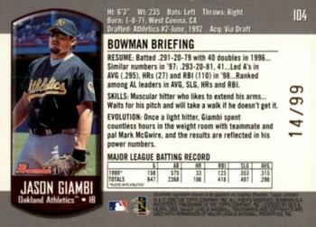 2000 Bowman - Gold #104 Jason Giambi  Back
