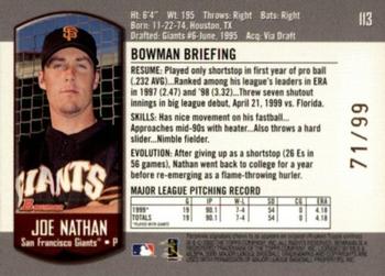 2000 Bowman - Gold #113 Joe Nathan  Back