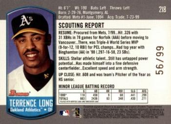2000 Bowman - Gold #218 Terrence Long  Back