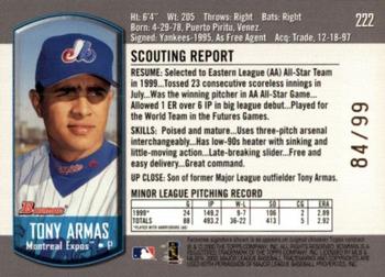 2000 Bowman - Gold #222 Tony Armas Jr.  Back