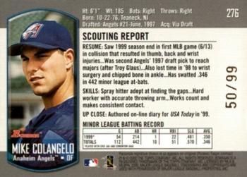 2000 Bowman - Gold #276 Mike Colangelo  Back