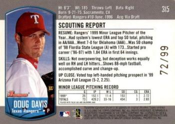 2000 Bowman - Gold #315 Doug Davis  Back
