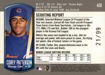 2000 Bowman - Gold #400 Corey Patterson  Back