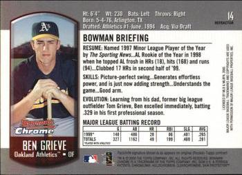 2000 Bowman Chrome - Refractors #14 Ben Grieve  Back