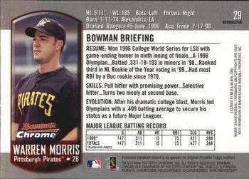 2000 Bowman Chrome - Refractors #29 Warren Morris  Back