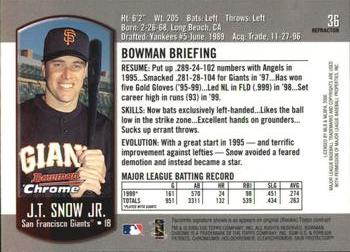 2000 Bowman Chrome - Refractors #36 J.T. Snow Jr. Back