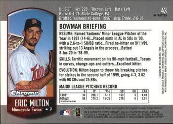 2000 Bowman Chrome - Refractors #43 Eric Milton  Back