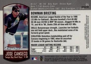 2000 Bowman Chrome - Refractors #44 Jose Canseco  Back